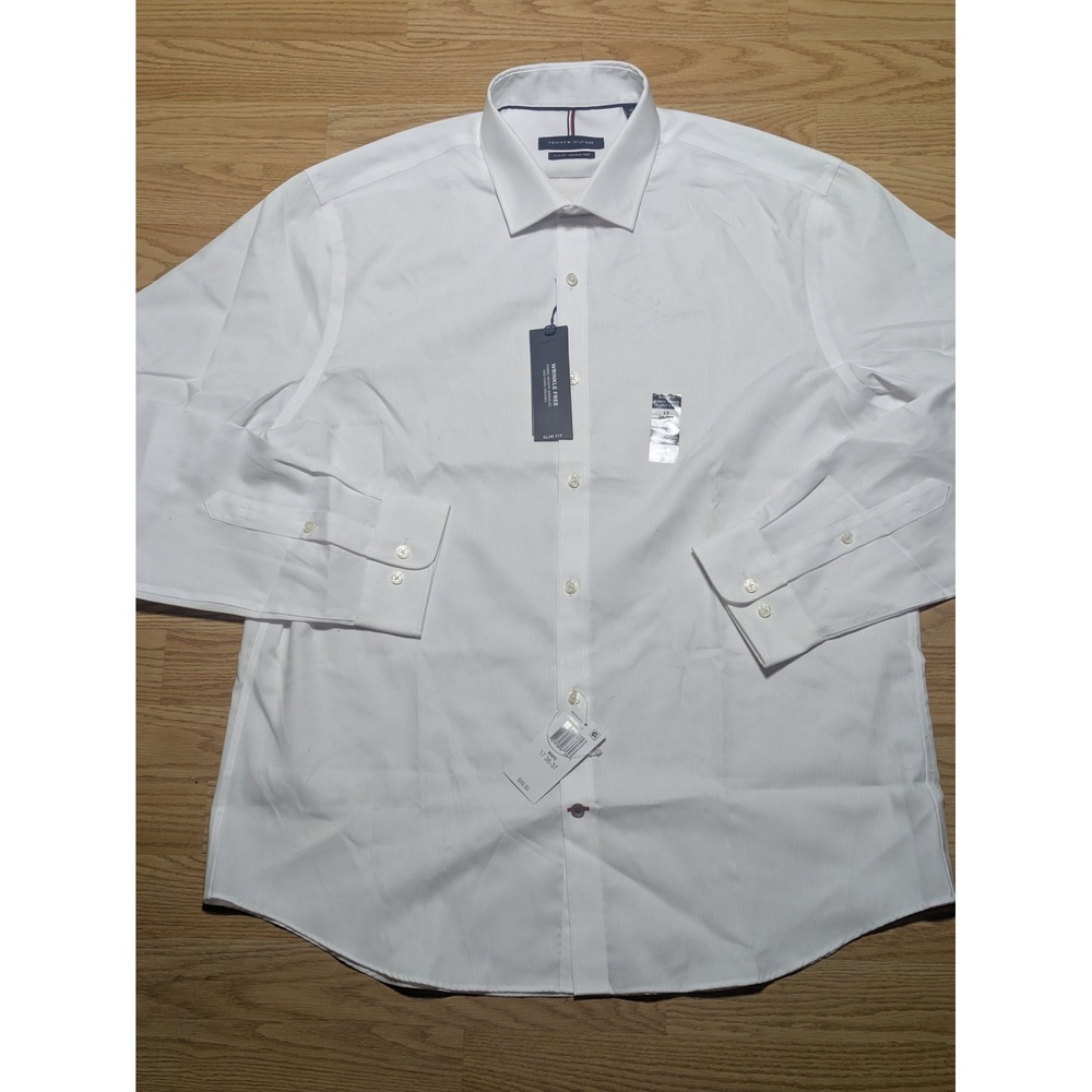 Tommy Hilfiger Mens Wrinkle Free Slim Fit Dress Shirt White 17 36-37
